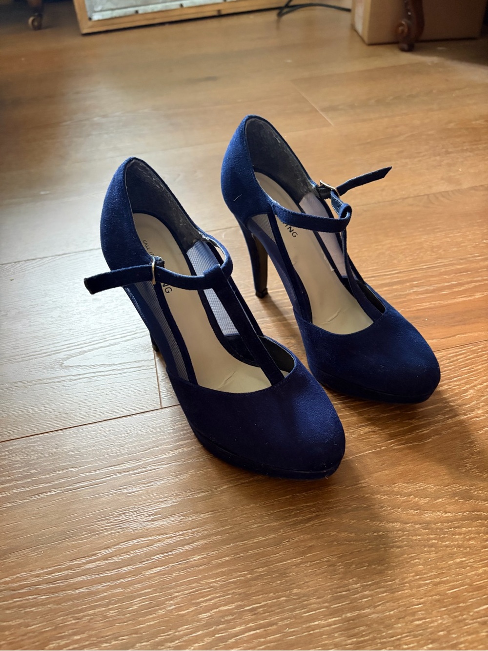 Call It Spring Navy Blue T-Strap High Heel Pumps
